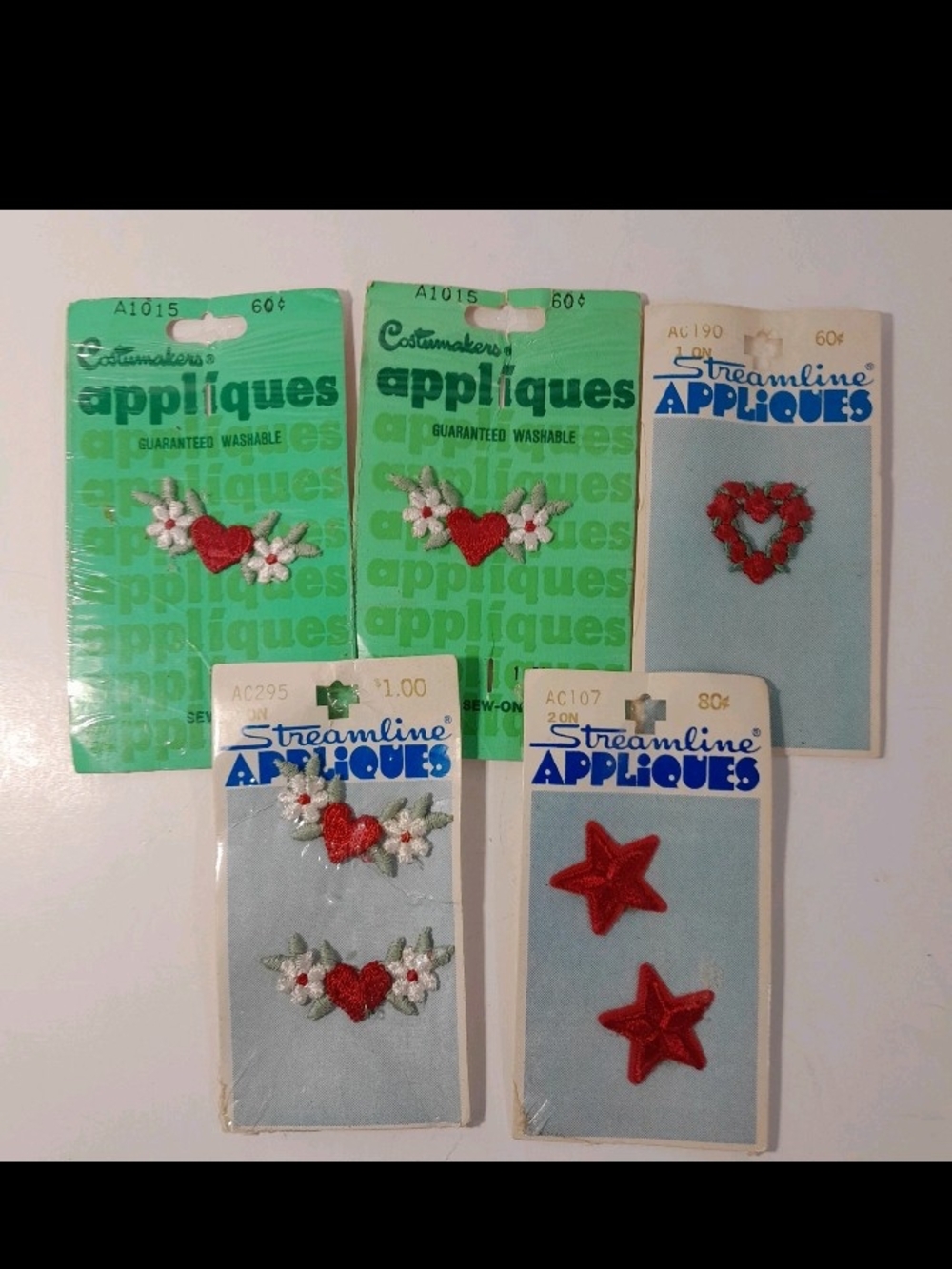 Vintage Red Heart & Star Sew-on Applique Patch Set